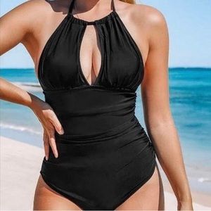 New! Cupshe Sexy Black Keyhole Halter Top One Piece Swimsuit